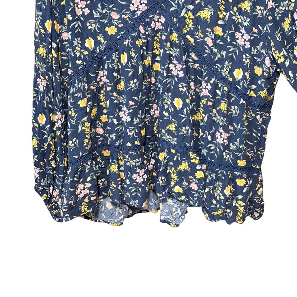 Floral Navy Long-Sleeve Women's Top - Picture 5 of 8